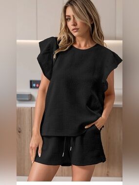 Apple Boulevard Textured Lounge Set – Black | Size Medium